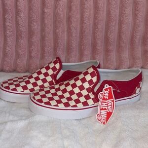 Vans Red and White Checkered Slip-On Sneakers